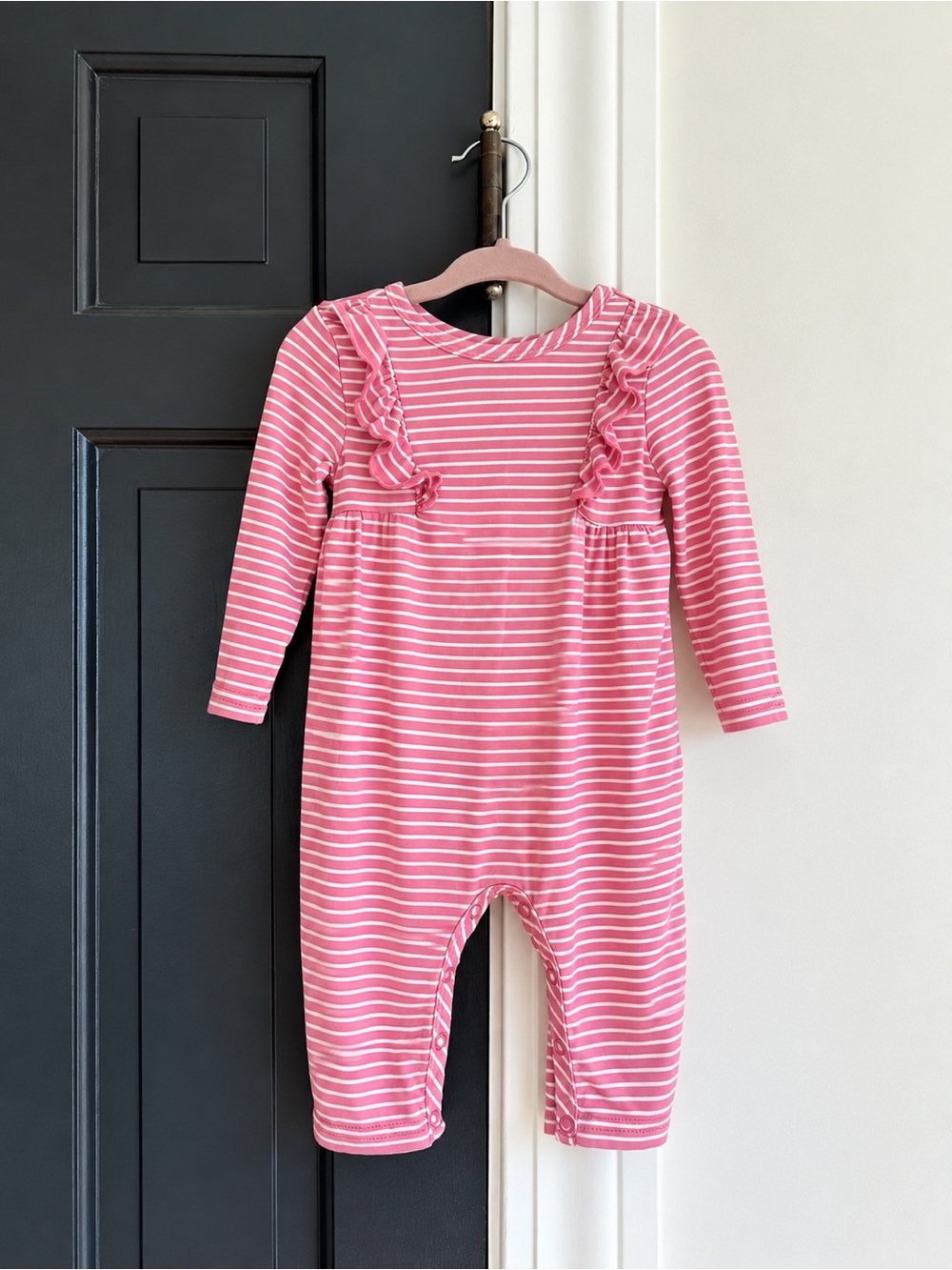PLAY by Little Sleepies Pink Stripe Ruffle Bamboo Romper 0-3M Lunaluxe